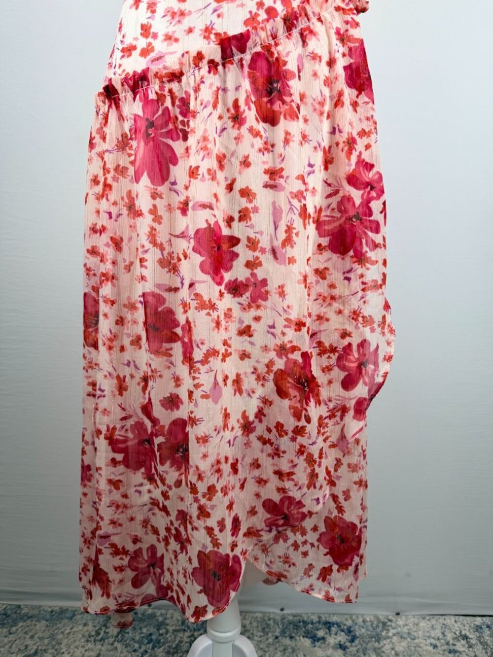 Lulus Womens Size S Pink Floral Wrap Midi Dress Ruffle Sleeveless NWT - Picture 16 of 16